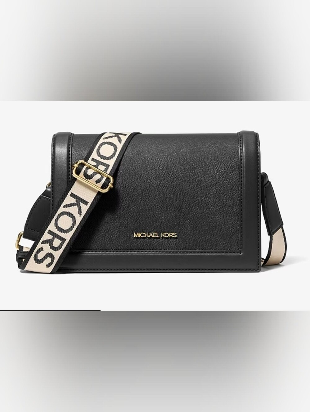 Michael Kors Jet Set Saffiano Leather Logo Strap Crossbody Bag Black